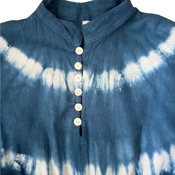 Sole by Mare Sole Amore Linen Blend A-Line Tie Dye Midi Dress White/Blue Sz S - Picture 10 of 12